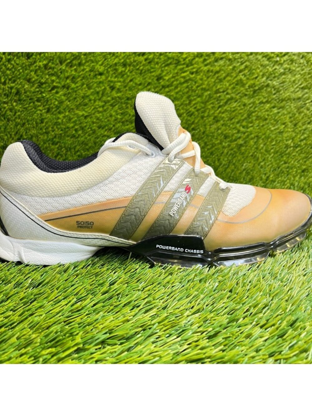 Adidas 50/50 Project Powerband S Mens Size 10.5 Ivory Athletic Spikes Golf Shoes